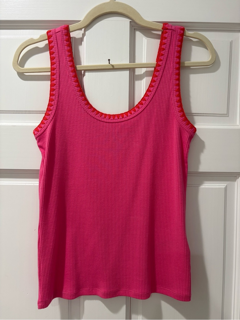 J. Crew Pink Ribbed Scoop Tank with Trim